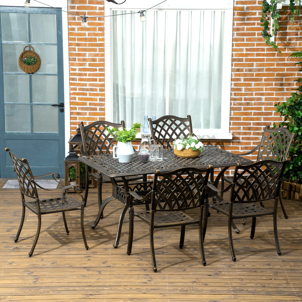 Outsunny 7-Piece Cast Aluminum Patio Dining Set with Cushions, Bronze