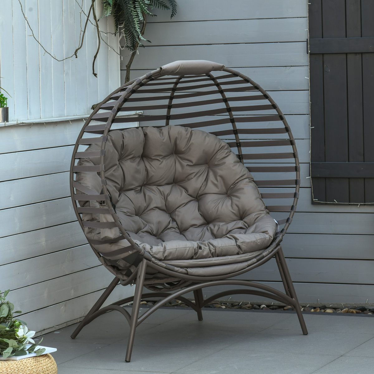 Outsunny Foldable Egg Chair with Cushion, Steel Frame