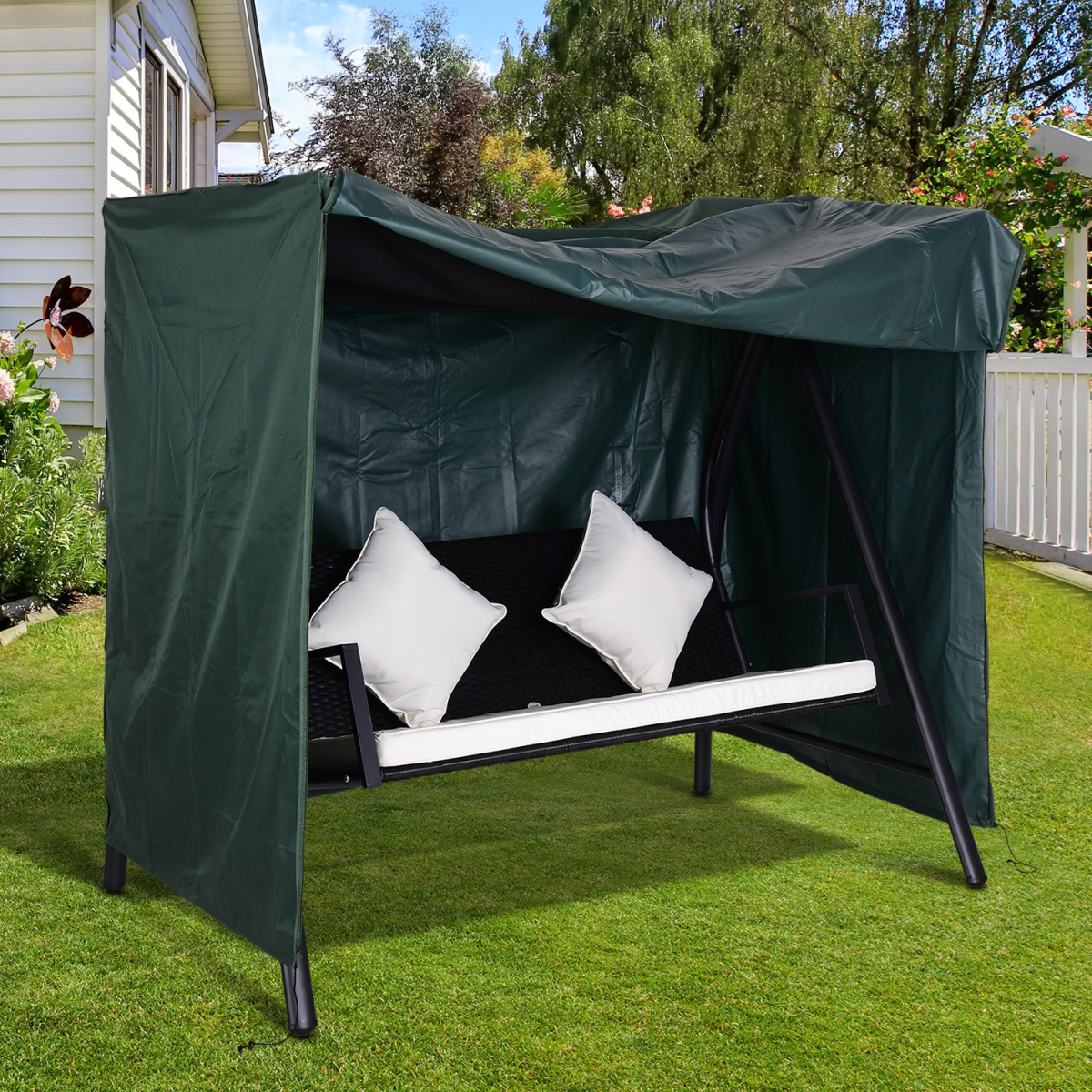 Outsunny 600D Oxford Polyester Waterproof Outdoor Swing Chair Cover with Zipper, Drawstring and Buckle