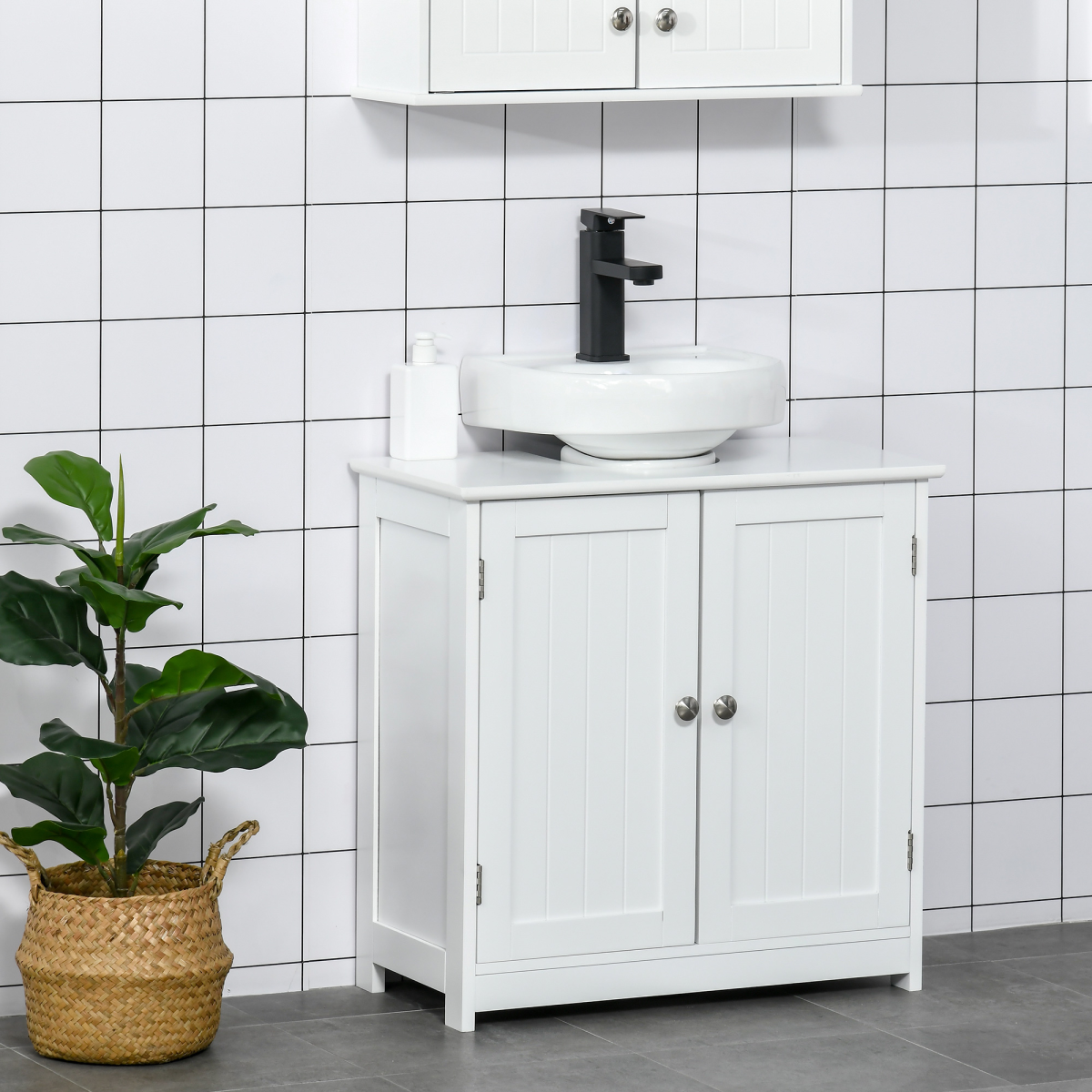 60x60cm White Under-Sink Storage Cabinet with Adjustable Shelf