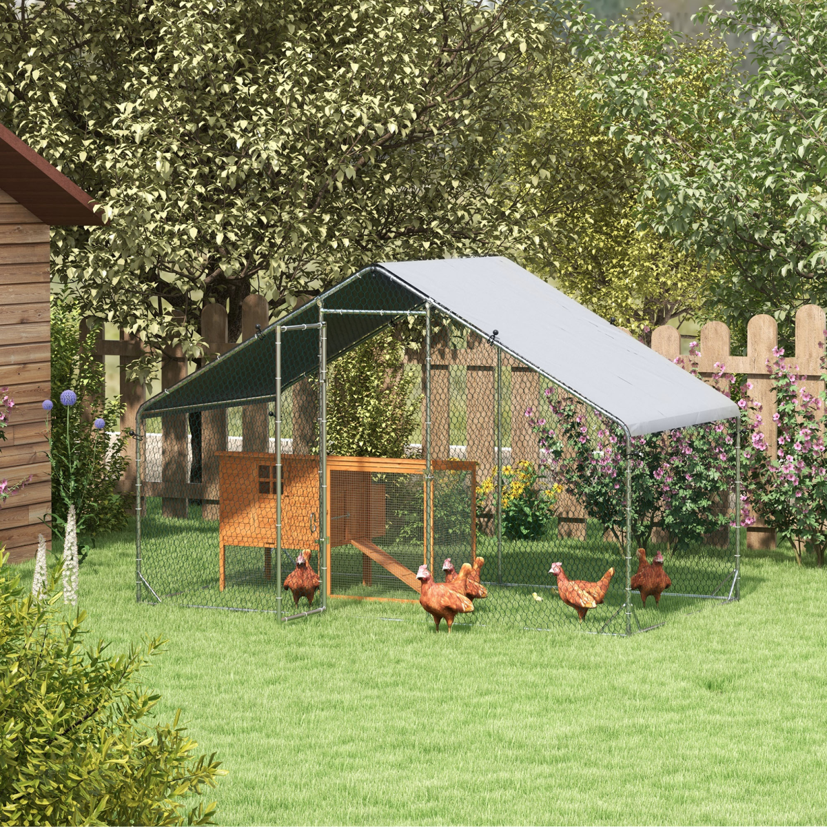 PawHut Large Walk-In Galvanised Chicken Run with Cover