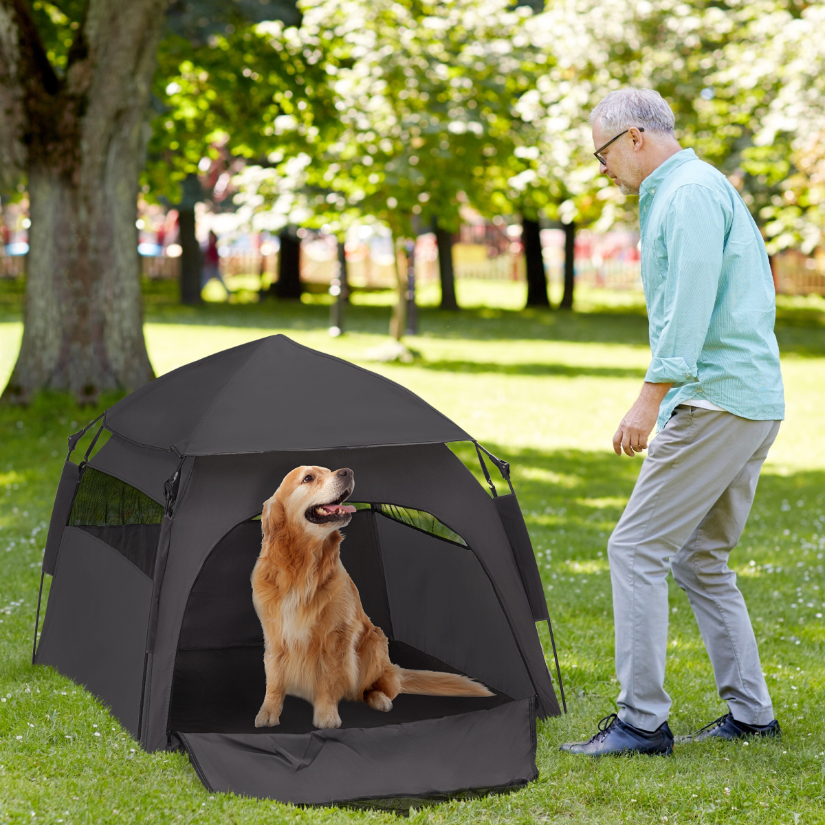PawHut Foldable Waterproof Pet Tent with Mesh, Carry Bag, Grey