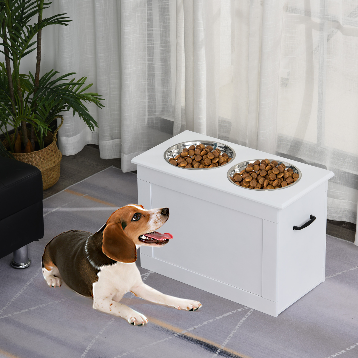 Elevated Dog Bowls with Storage Function, Stainless Steel Bowls, Raised Pet Feeder for Large Dogs, PawHut