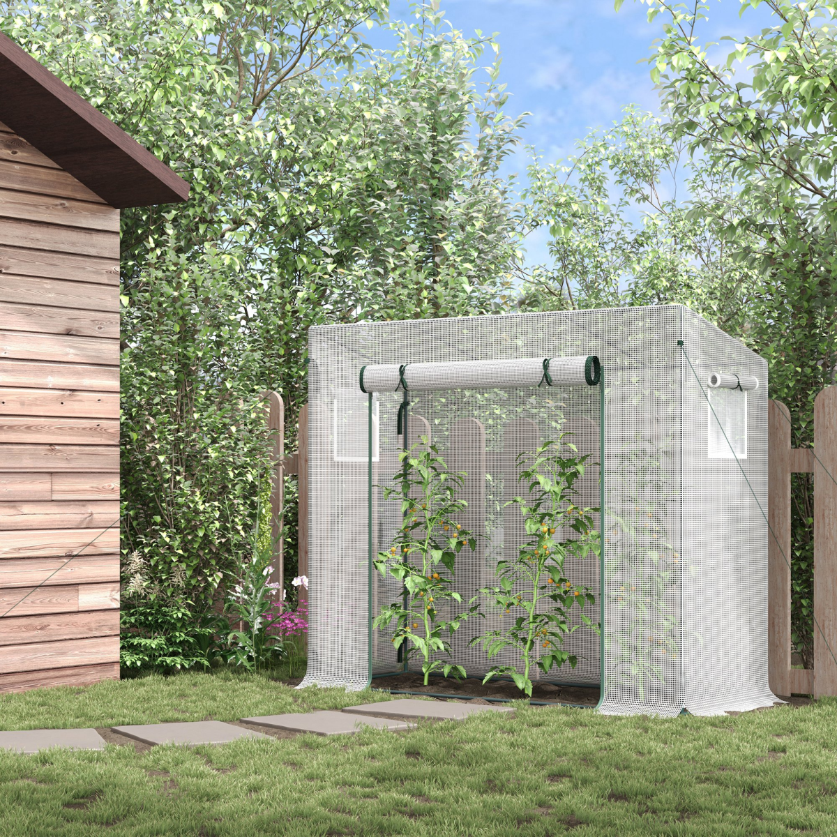 Outsunny Walk-In Greenhouse, 200 x 76 x 168 cm, Steel Frame, Roll-Up Door