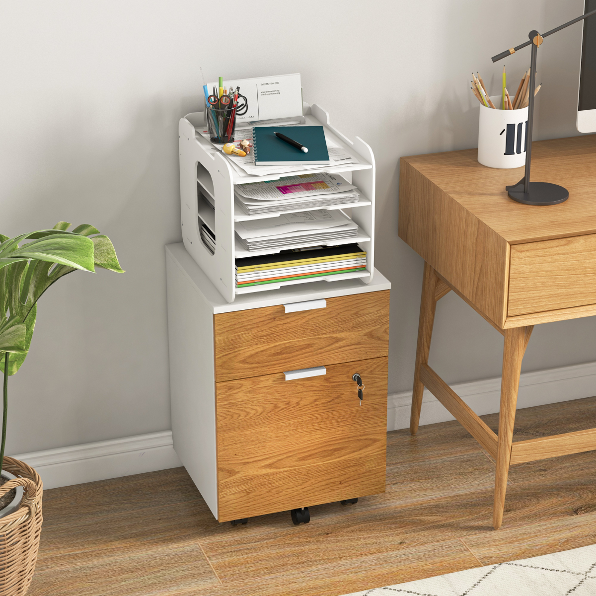 HOMCOM Lockable 2-Drawer Filing Cabinet with Hanging Bars for A4/Letter