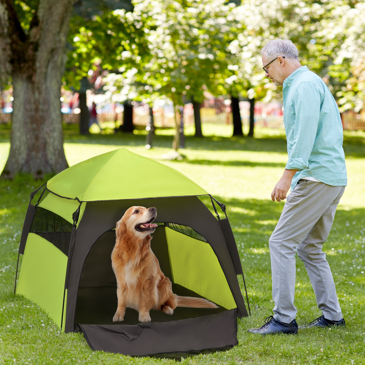 PawHut Foldable Waterproof Pet Tent with Mesh Windows & Carry Bag