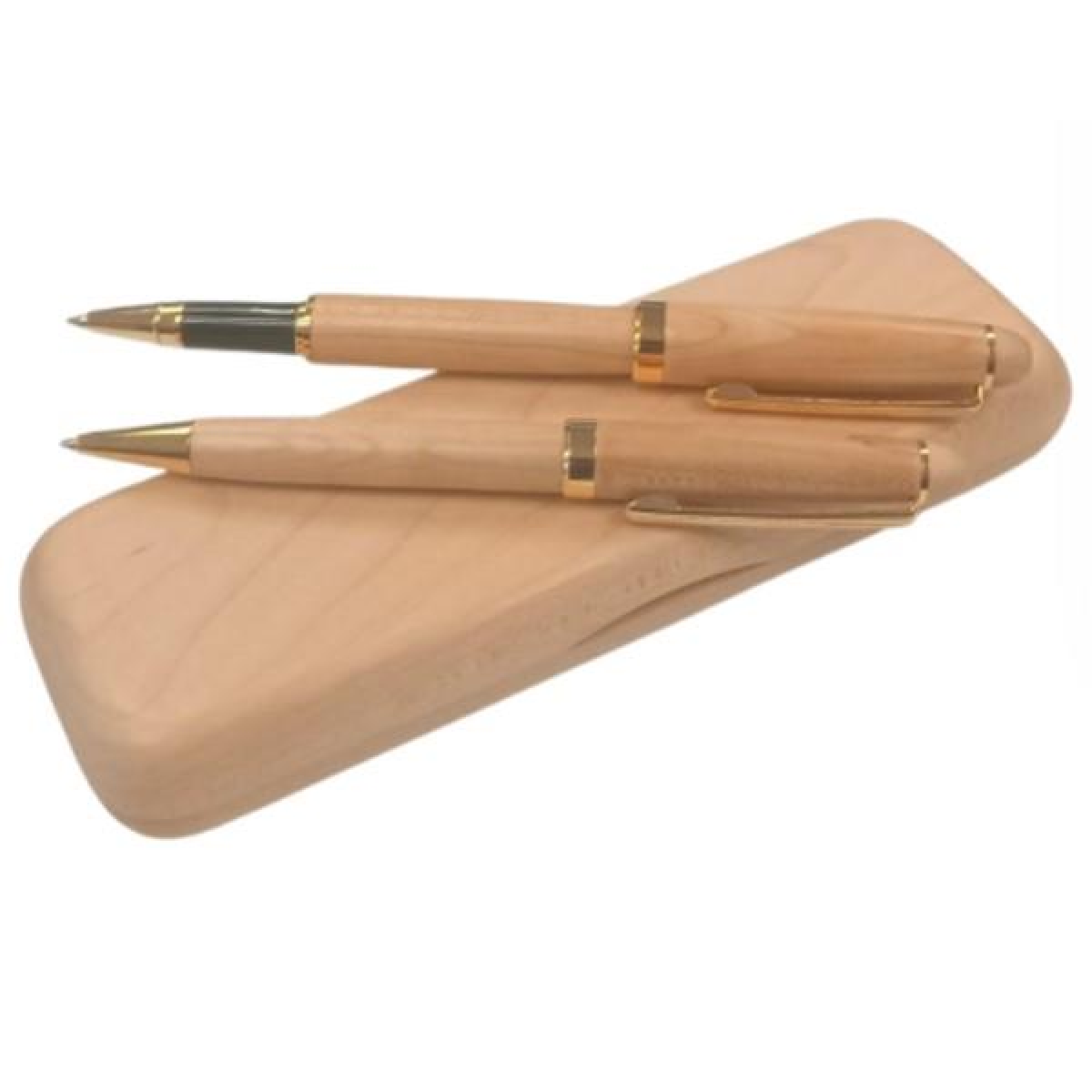 Imperial Wooden Laight Brown Gold Trim 2 Ball Pens With Handmade Wooden Box Gift Set IMP310R - CLEARANCE MIGHT NEEDS RE-REFILL
