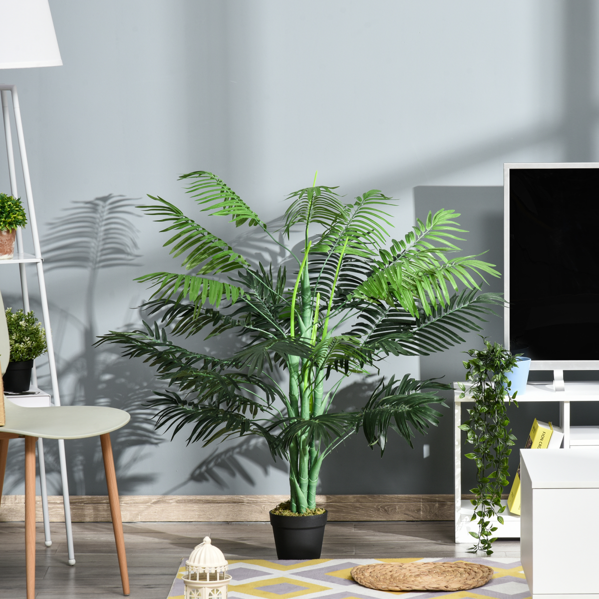 Outsunny Artificial Palm Tree with 18 Bendable Leaves, Cement-Filled Nursery Pot, 125cm