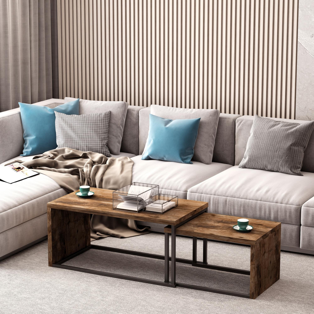 Set of 2 Coffee Tables, Side Tables for Living Room Bedroom