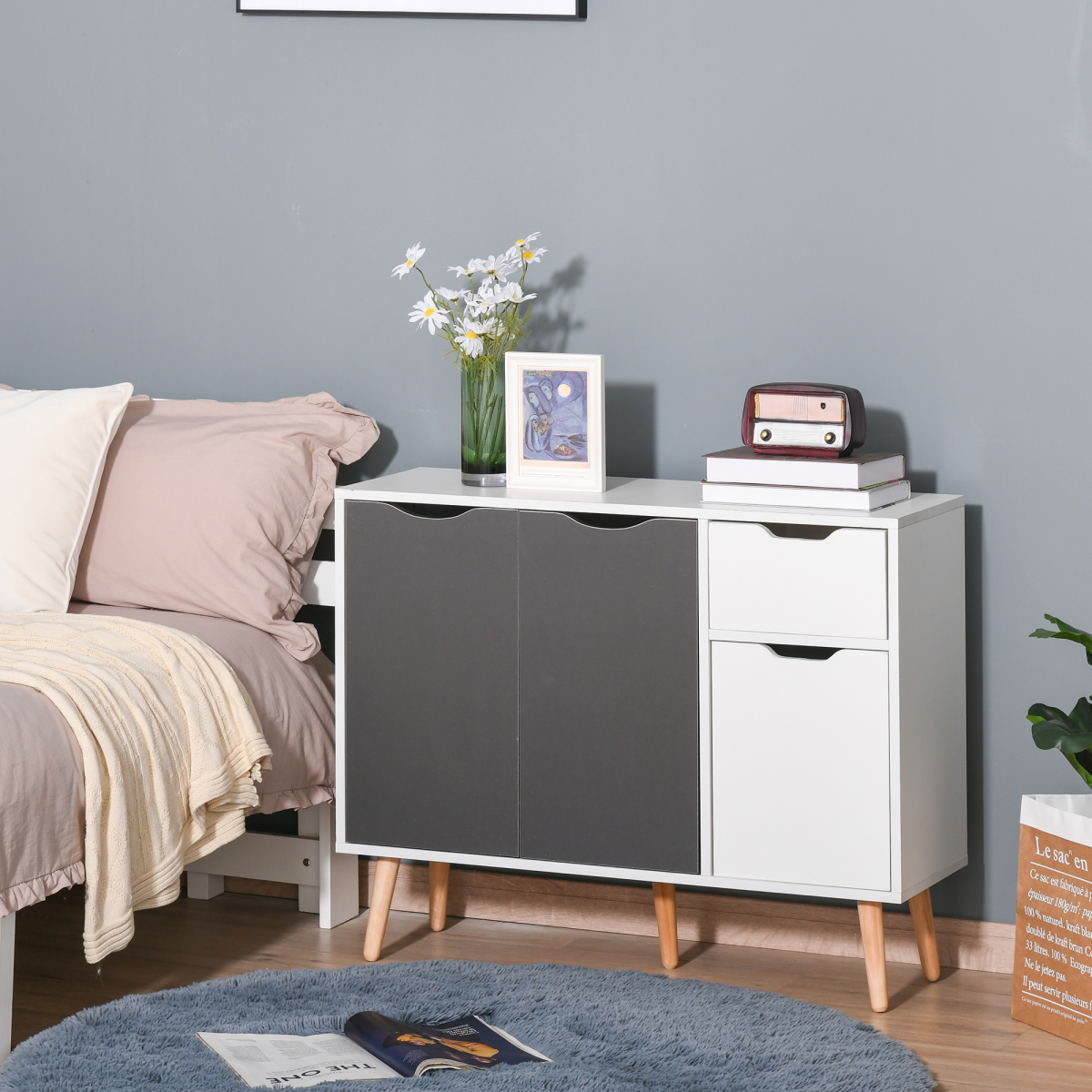 HOMCOM Scandinavian Sideboard Cabinet with Drawer, 4 Doors