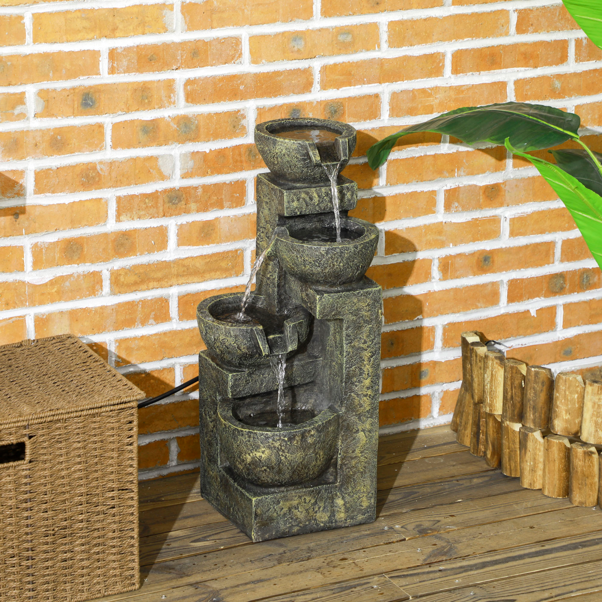 Outsunny 4-Tier Stone Look Garden Fountain with Adjustable Flow