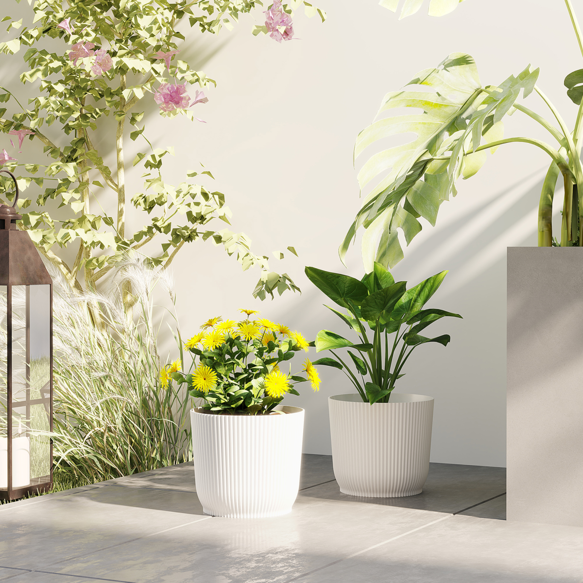 Outsunny Set of 2 Round Plant Pots, 22cm, White