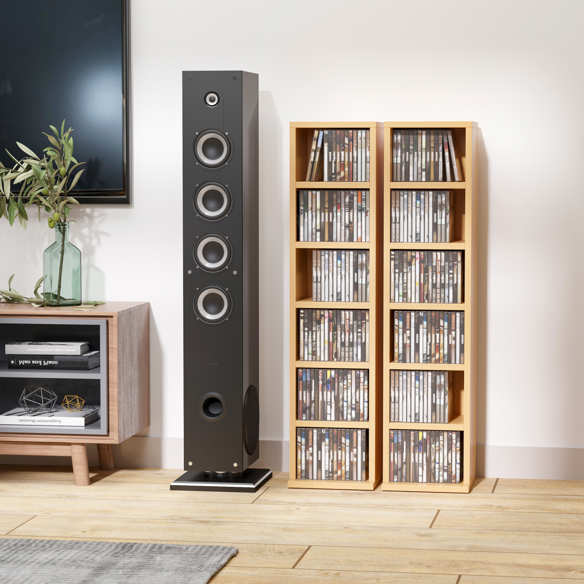 Set of 2 Adjustable CD Media Display Tower Racks, Wood Color