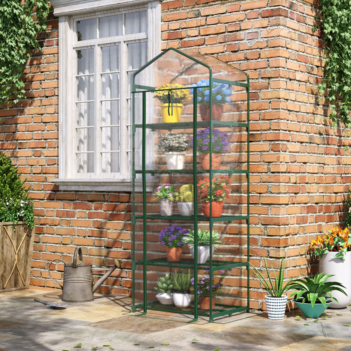 Outsunny 5-Tier Outdoor Greenhouse with Steel Frame, Transparent PVC Cover, Zipped Door, 69 x 49 x 193 cm