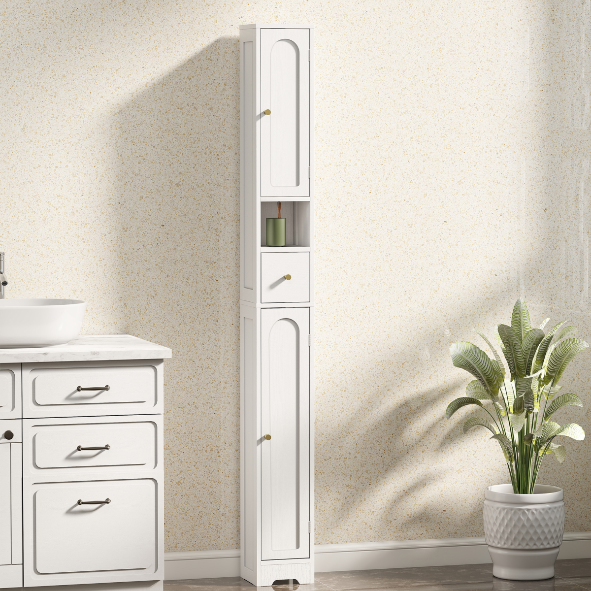 HOMCOM White Slim Bathroom Storage Cabinet with Adjustable Shelves