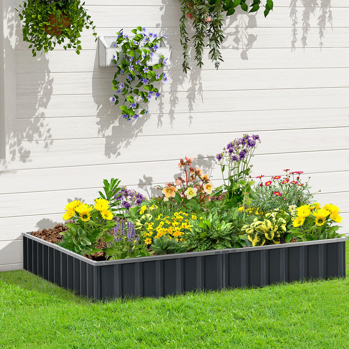 Outsunny Metal Raised Garden Bed Planter Box, 2.6m x 0.9m, No-Bottom Design