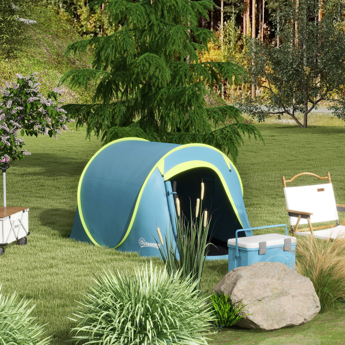 Outsunny 2-Person Pop-Up Camping Tent, 2000mm Waterproof, Blue
