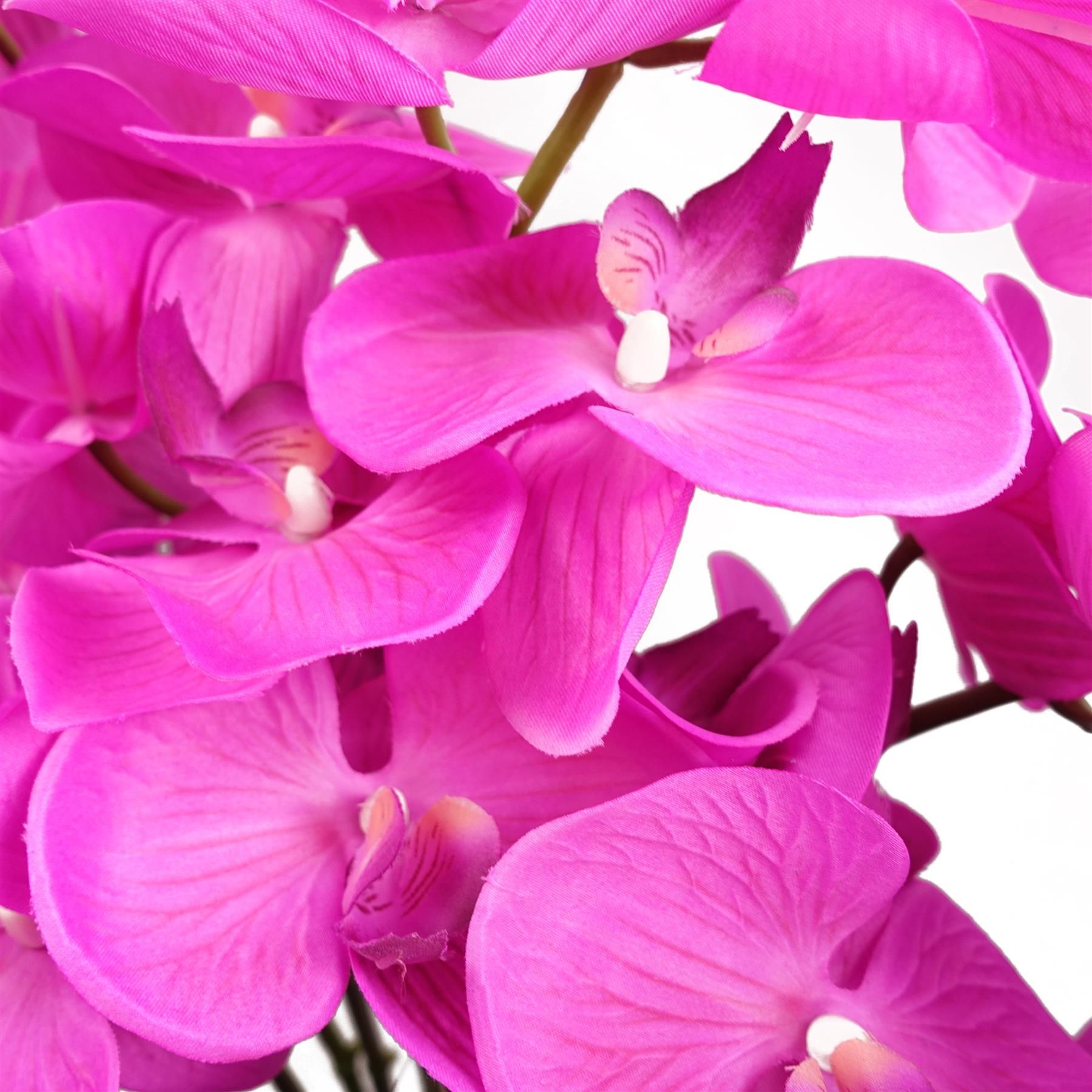 85cm Artificial Deluxe Bush Orchid, Dark Pink, 56 Flowers, 9 Leaves, Black Pot