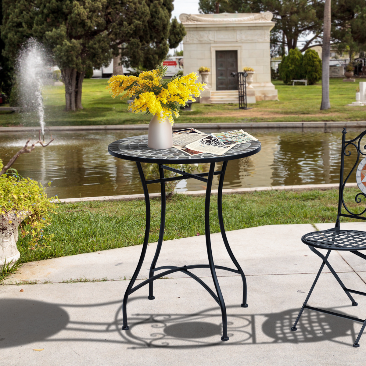 Outsunny Mosaic Side Table for Garden, Patio & Balcony Grey