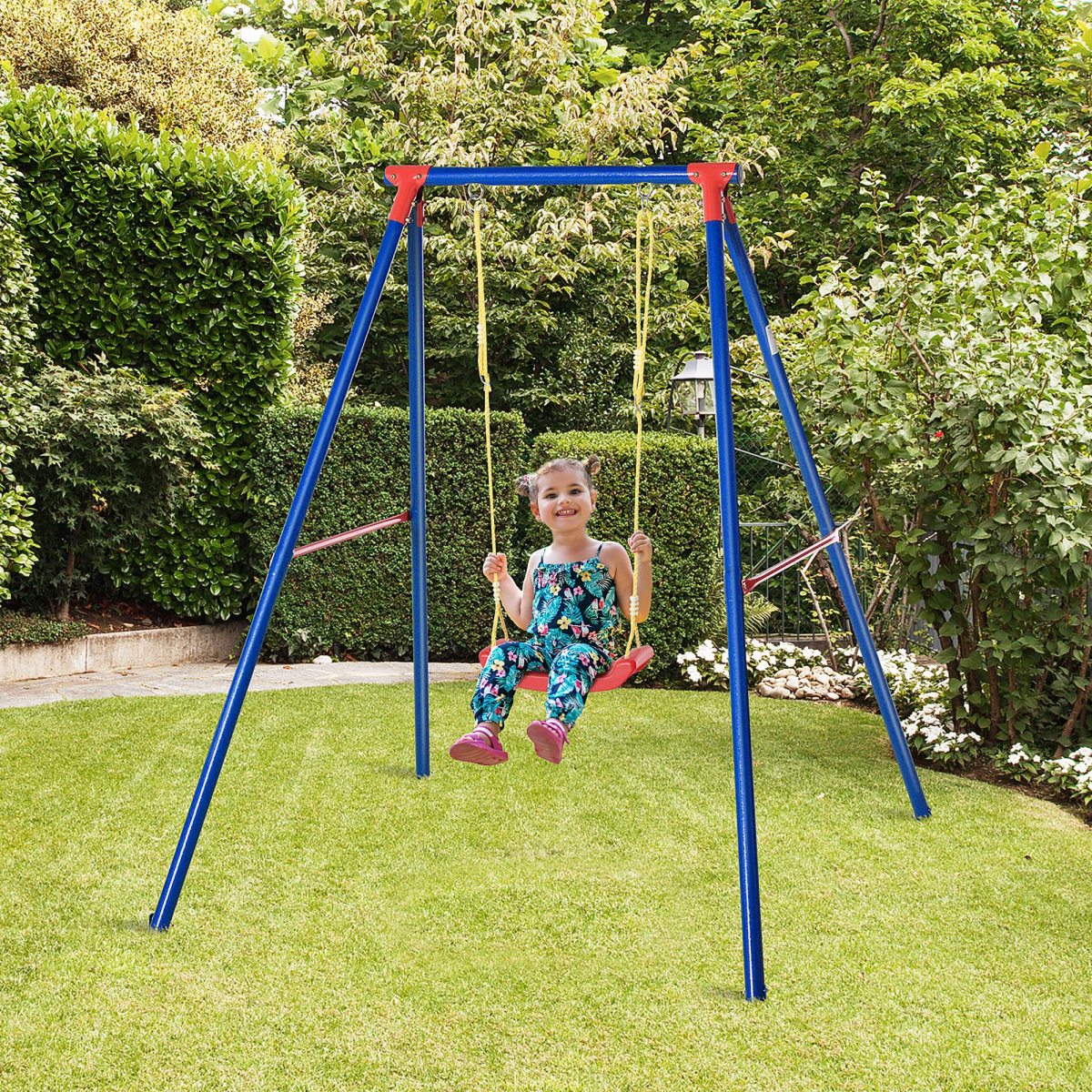 Children's Metal Swing Set with Adjustable Ropes, A-Frame Stand