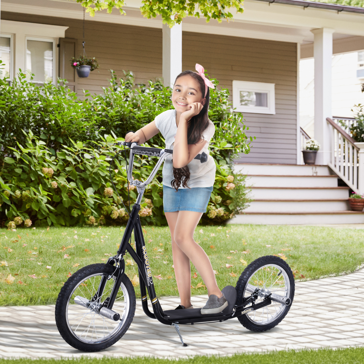 Children’s Stunt Scooter with 16" Wheels, Adjustable Height 92-100cm, Black