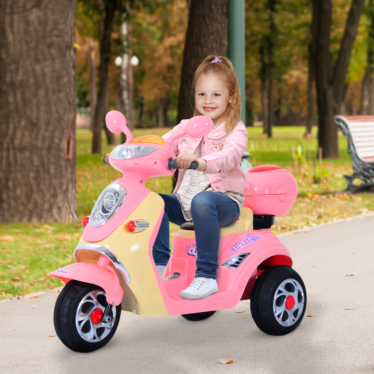 HOMCOM Kids Electric Ride On Motorbike, 3-Wheel Battery Tricycle with Headlight, Music, Forward/Backward Control, Ages 3-5