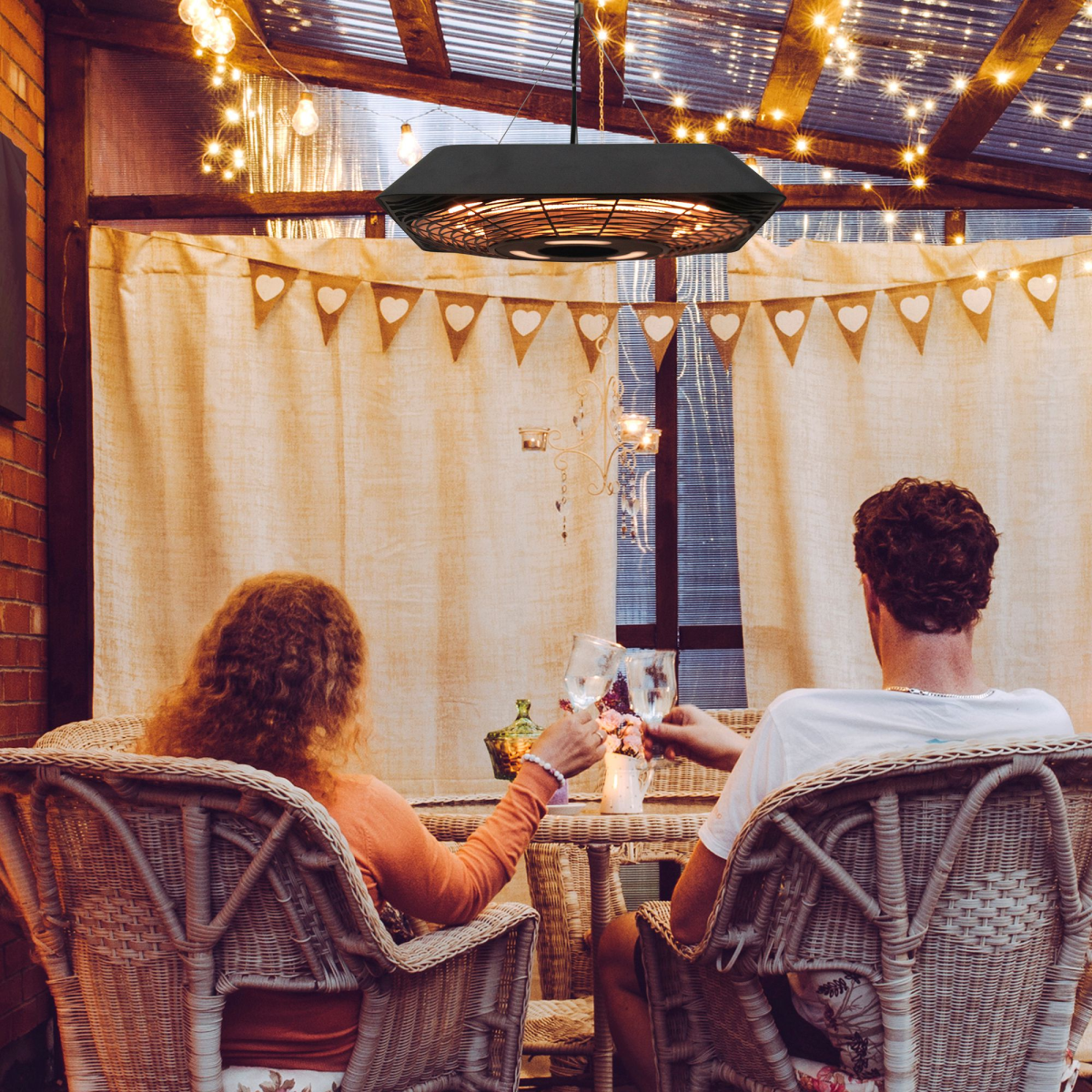 Outsunny 2000W Halogen Hanging Patio Heater with Remote, Black