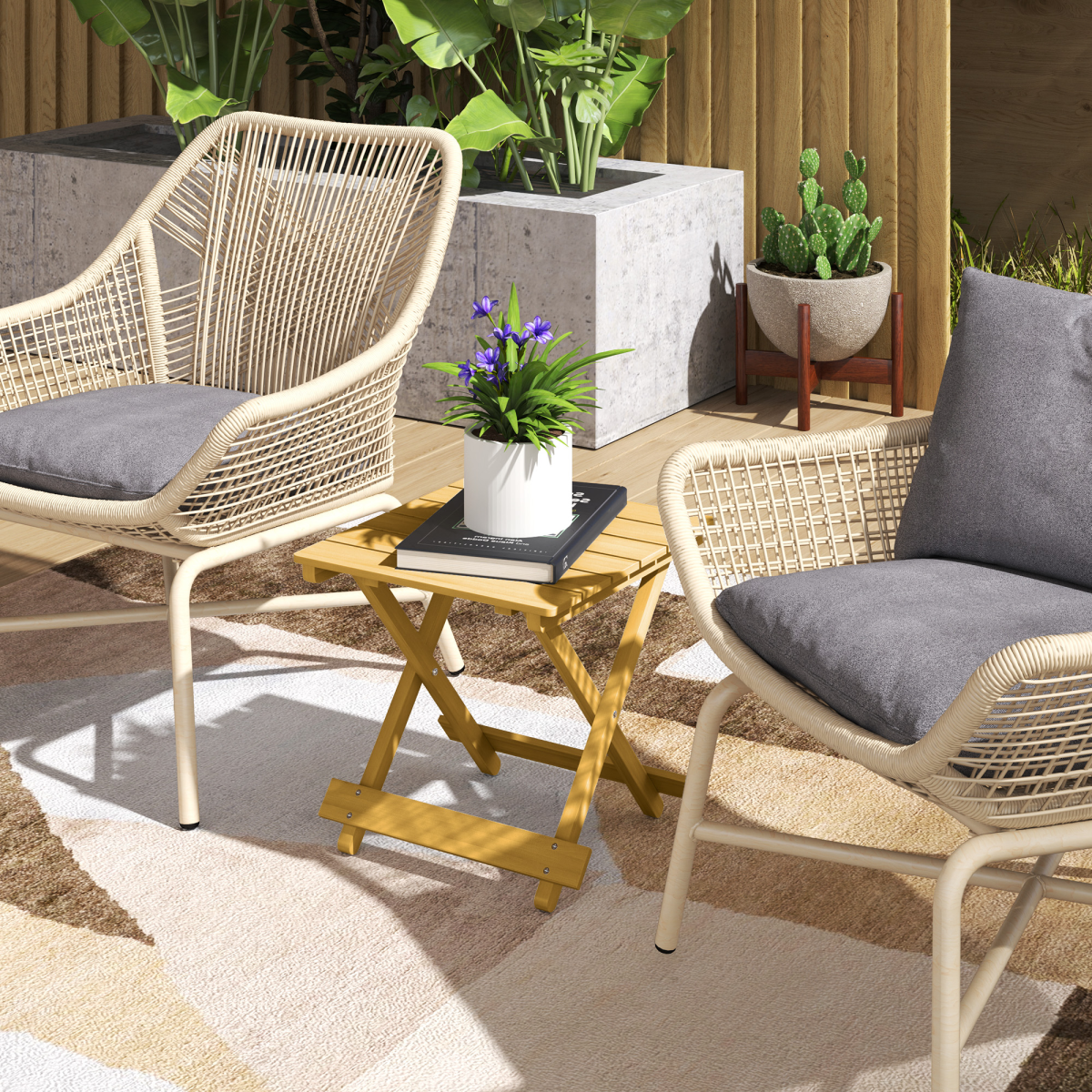 Outsunny Folding Fir Wood Garden Side Table, Nature Wood Finish