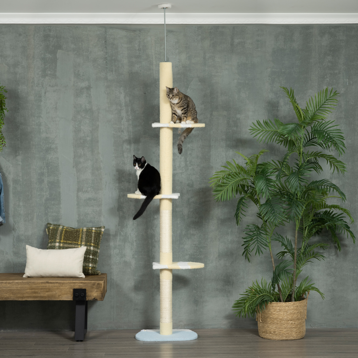Height Adjustable Floor-to-Ceiling Cat Tree with Anti-Slip Kit - Yellow