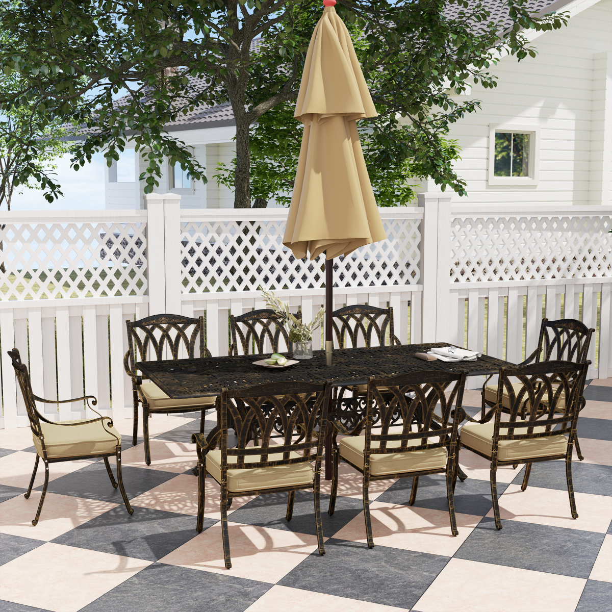 Outsunny 9-Piece Outdoor Dining Set with Cushions & Parasol Hole