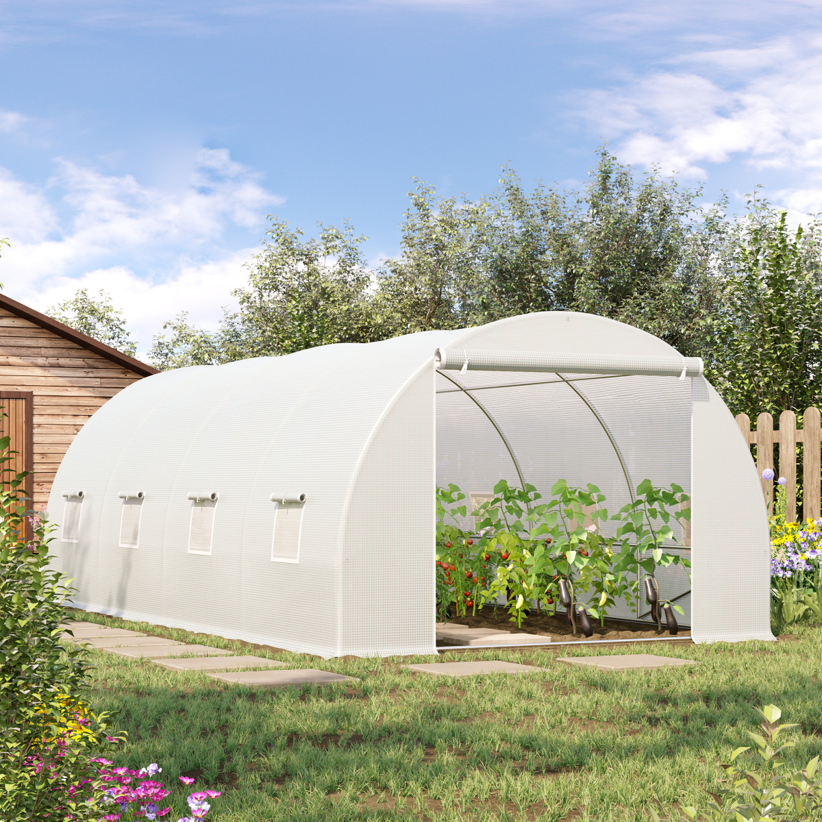 Outsunny 6 x 3 x 2 m Polytunnel Greenhouse with Zippered Door, 8 Windows