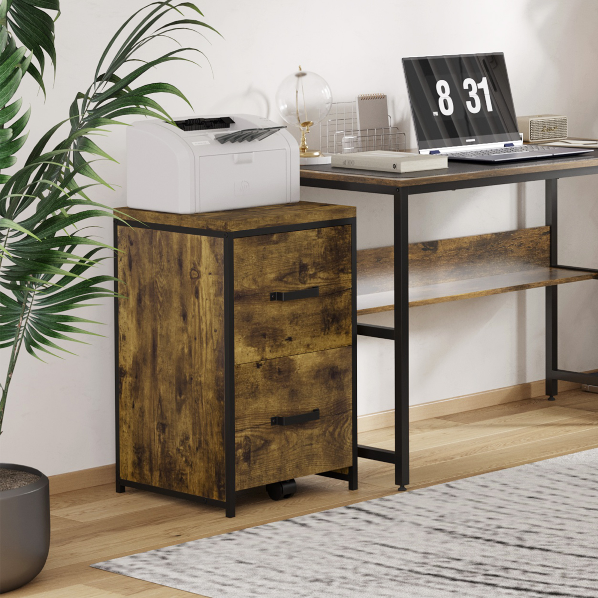 70cm Vertical Office Filing Cabinet with 2 Drawers and Adjustable Hanging File Bars