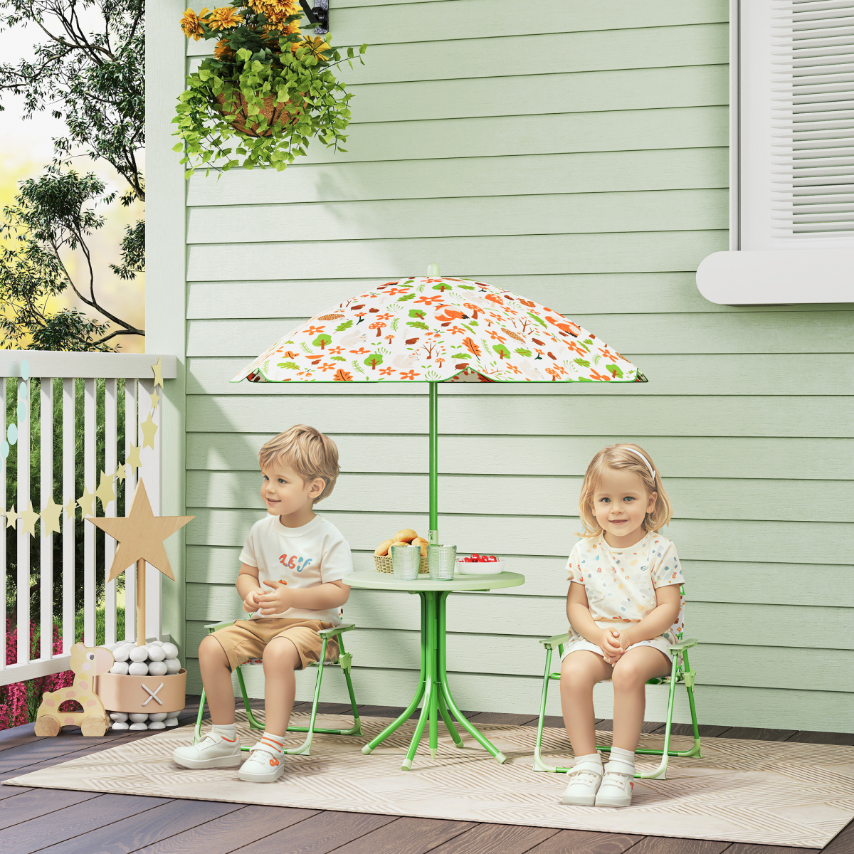 AIYAPLAY Kids Fox Outdoor Furniture Set with Adjustable Parasol