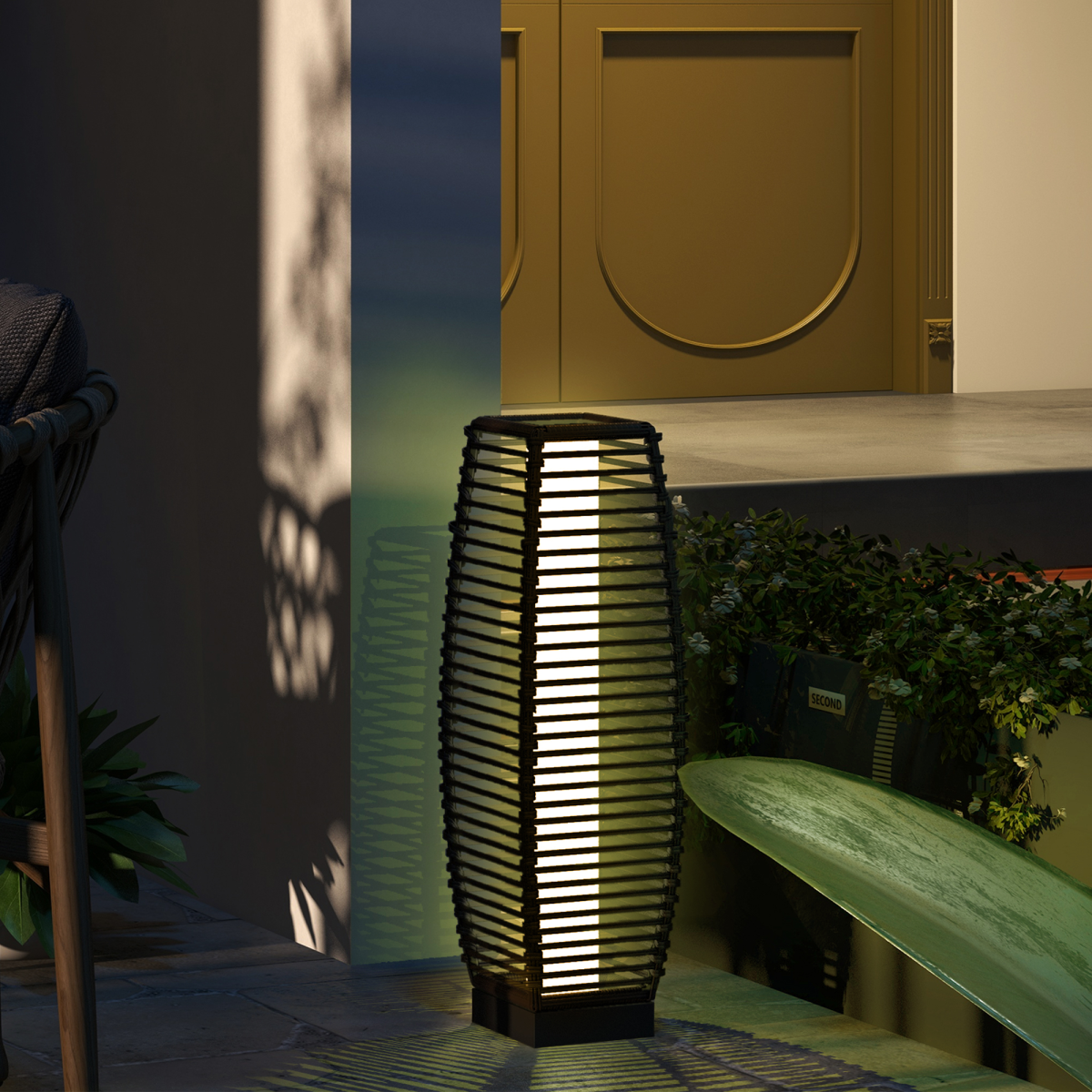 Outsunny Rattan Solar Floor Lamp with Auto On/Off LED Light for Porch and Yard, Brown