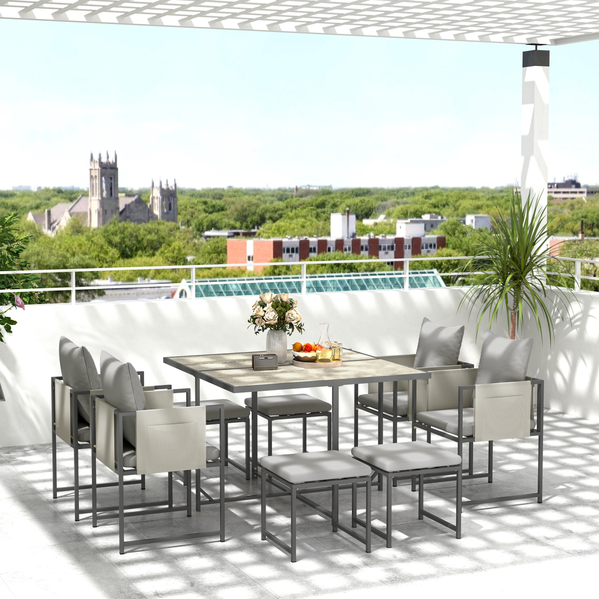 Outsunny 9 Piece Cube Garden Dining Set with Cushions