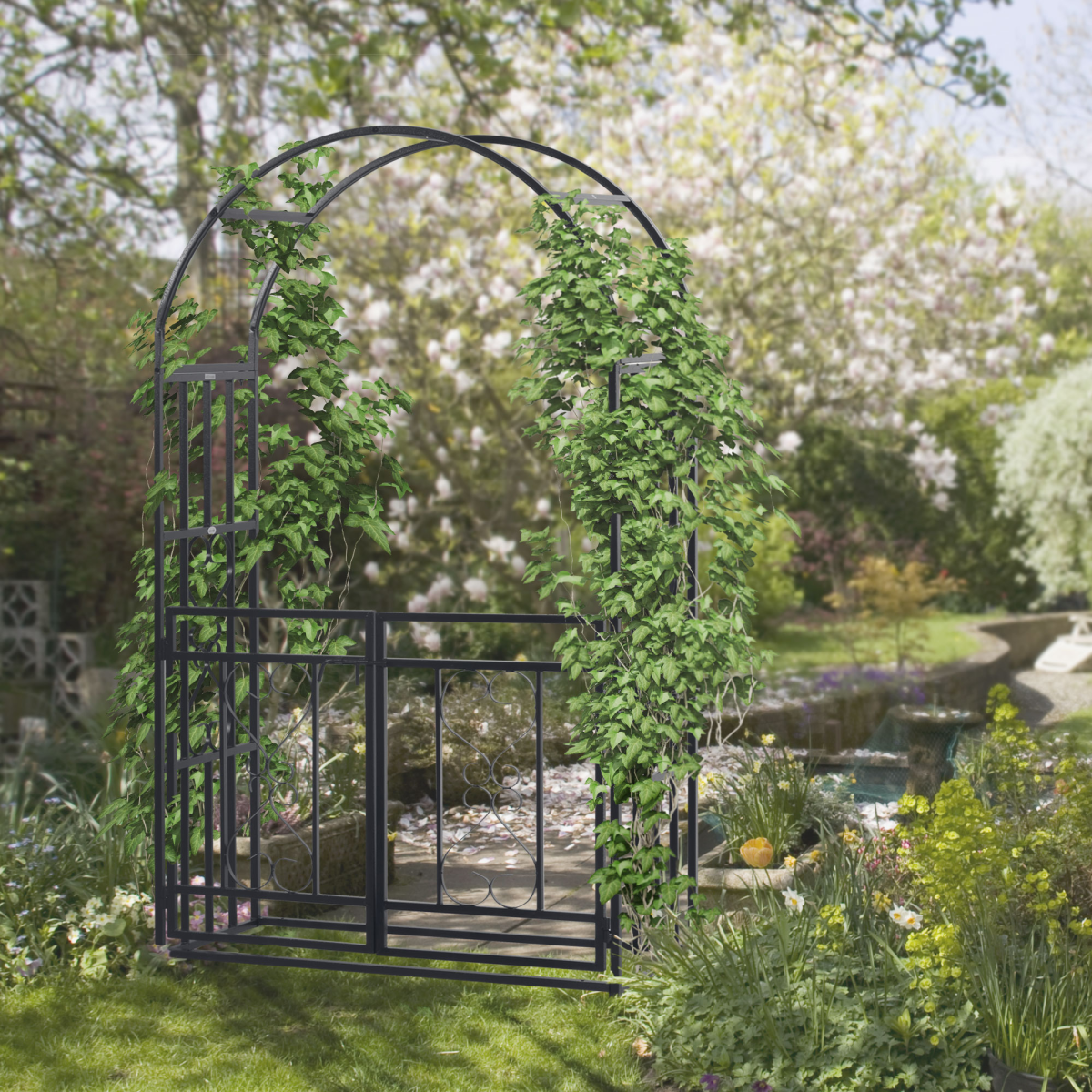 Outsunny Steel Garden Arch with Double Gate for Climbing Plants
