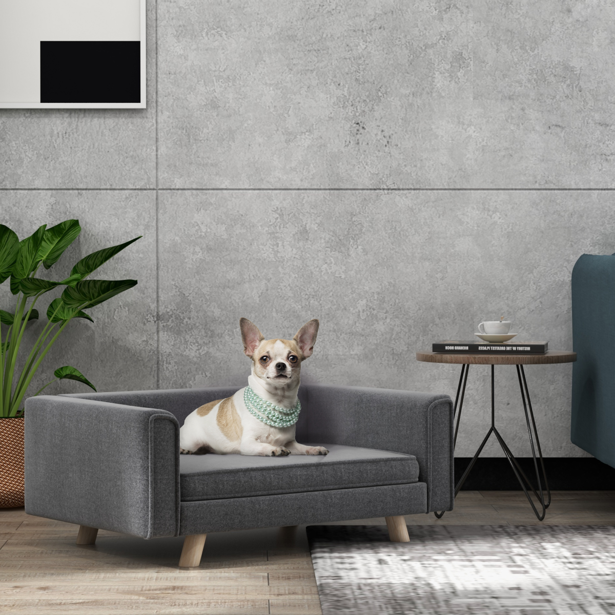 PawHut Elevated Dog Sofa Bed with Cushion for Medium and Small Dogs, Grey