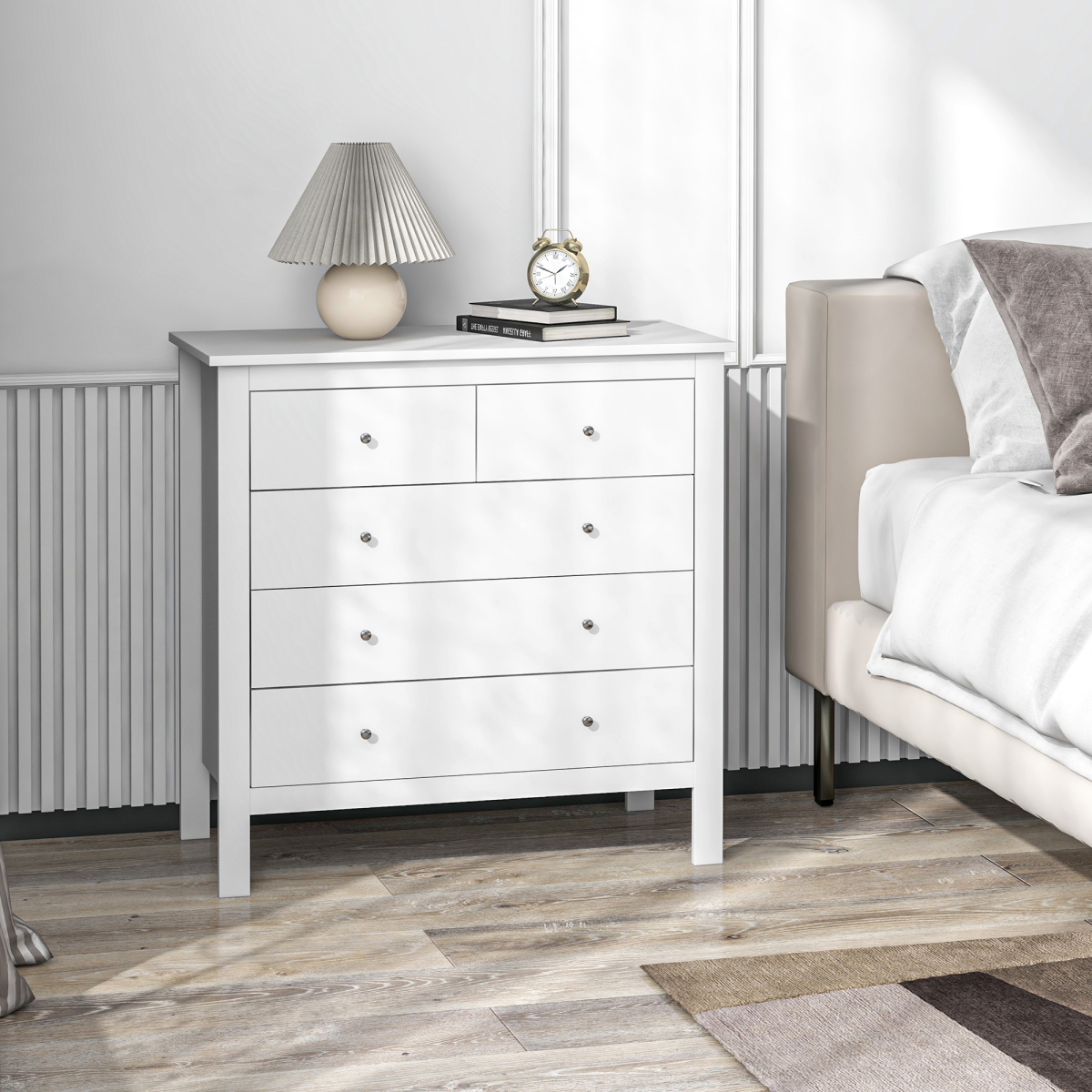 HOMCOM Modern 5 Drawer Chest of Drawers Storage Cabinet, White