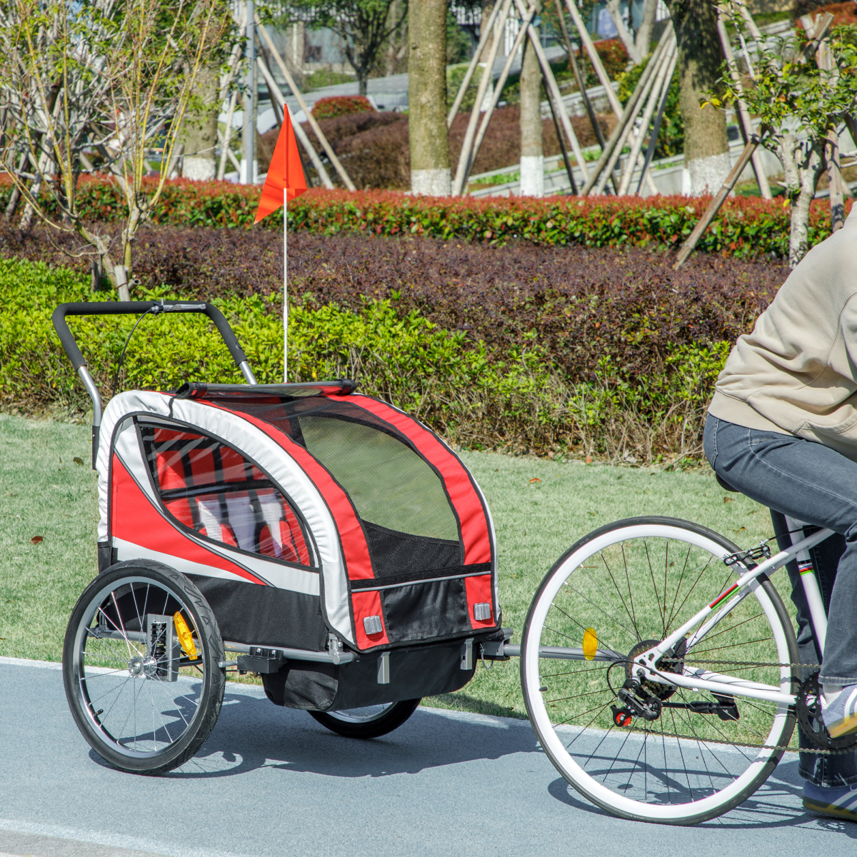 HOMCOM 2-Seat Kids Bike Trailer with Safety Harness, Red