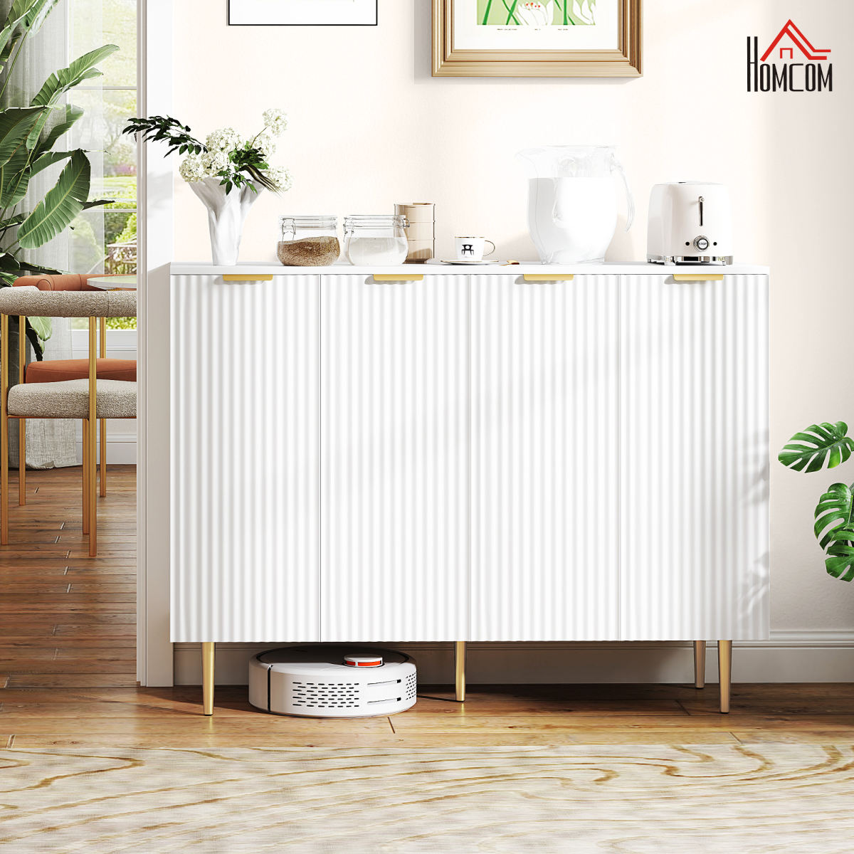 HOMCOM White Buffet Sideboard Cabinet with Adjustable Shelves