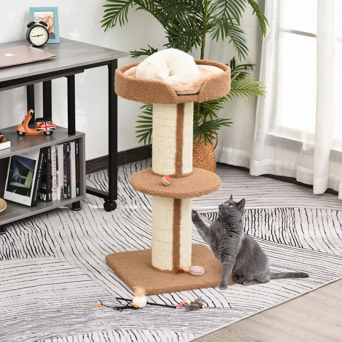 91cm Cat Tree Kitten Activity Center Tower with Top Sleeping Perch, Sisal Scratching Posts, Middle Perch, Stable Base