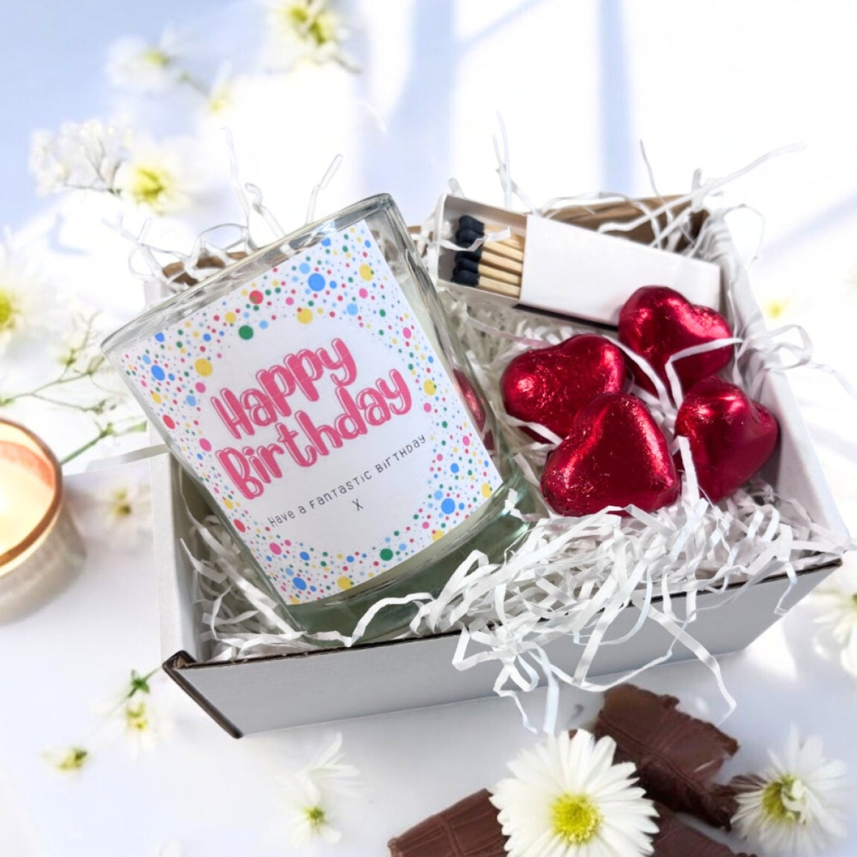 Happy Birthday Dotty Candle Gift Set | Birthday Gift Box For Her | Personalised Birthday Gift | Birthday Gift Hamper | Sisters Birthday Gift