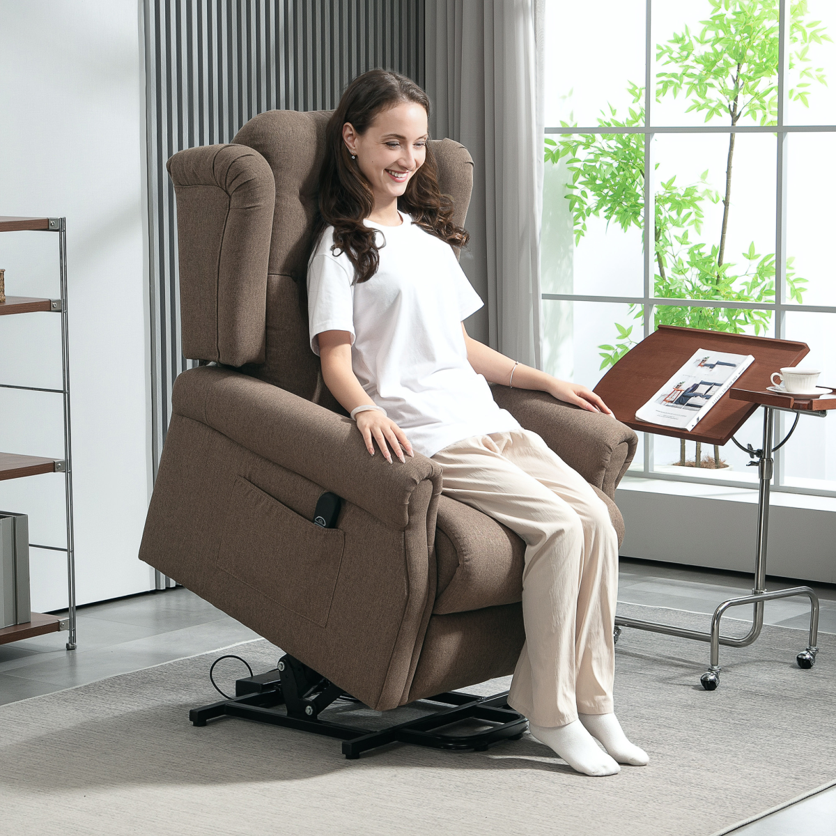 HOMCOM Power Lift Recliner Armchair, Wingback, Button Tufted, Dark Brown