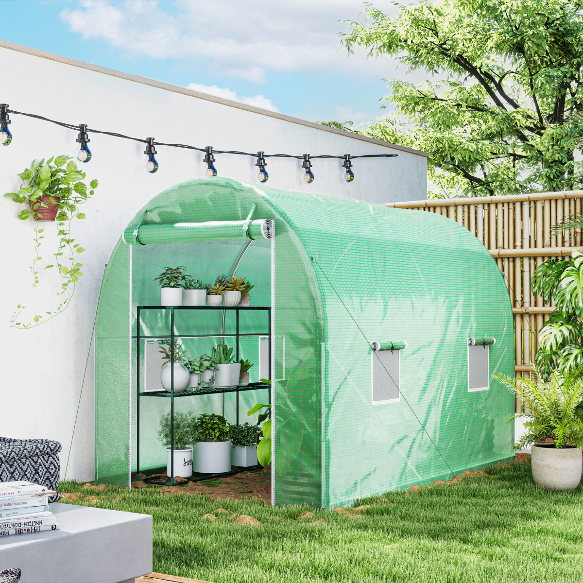 Outsunny Walk-In Polytunnel Greenhouse, Steel Frame, 3x2m, Green