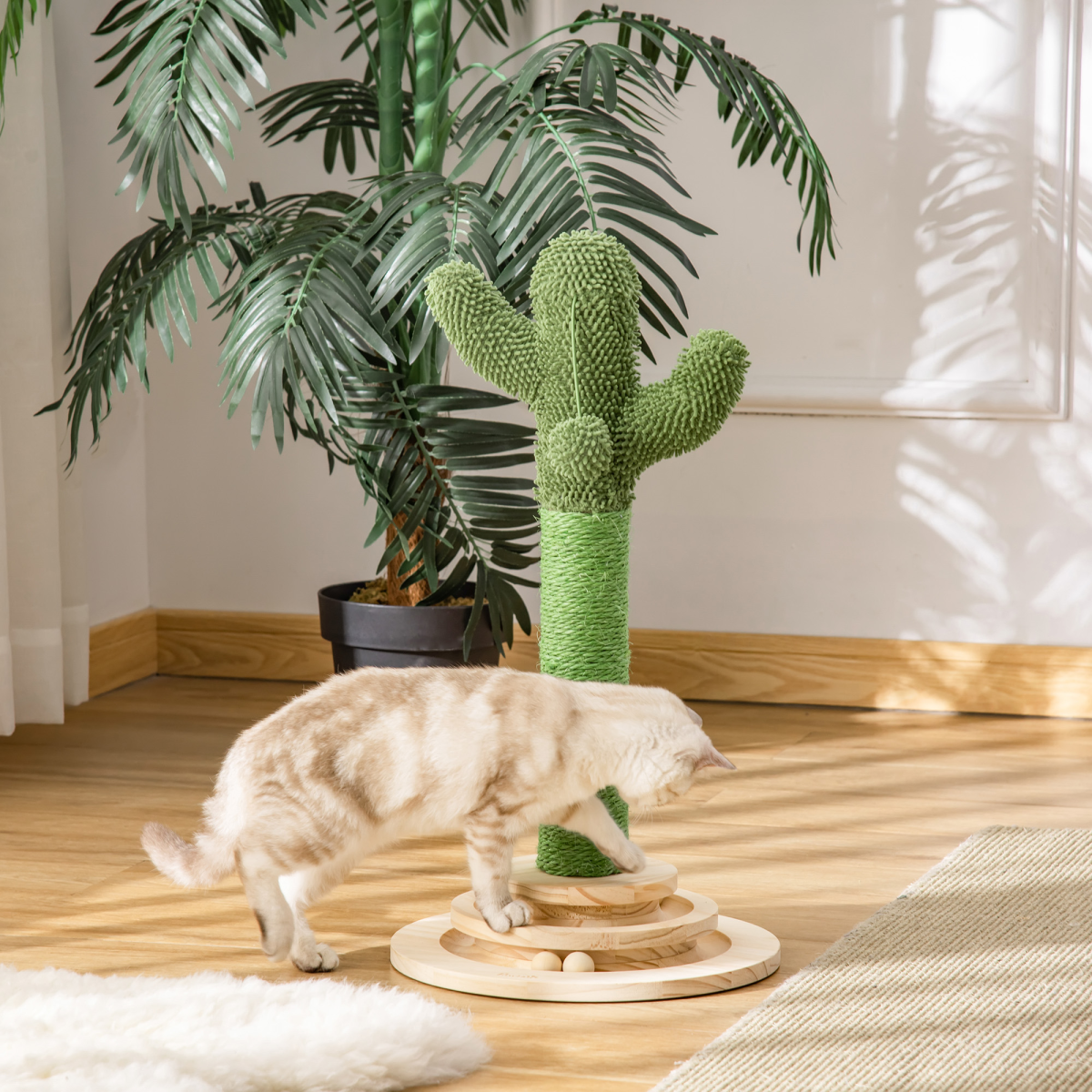 Cactus Cat Tree with Sisal Scratching Post & Hanging Ball