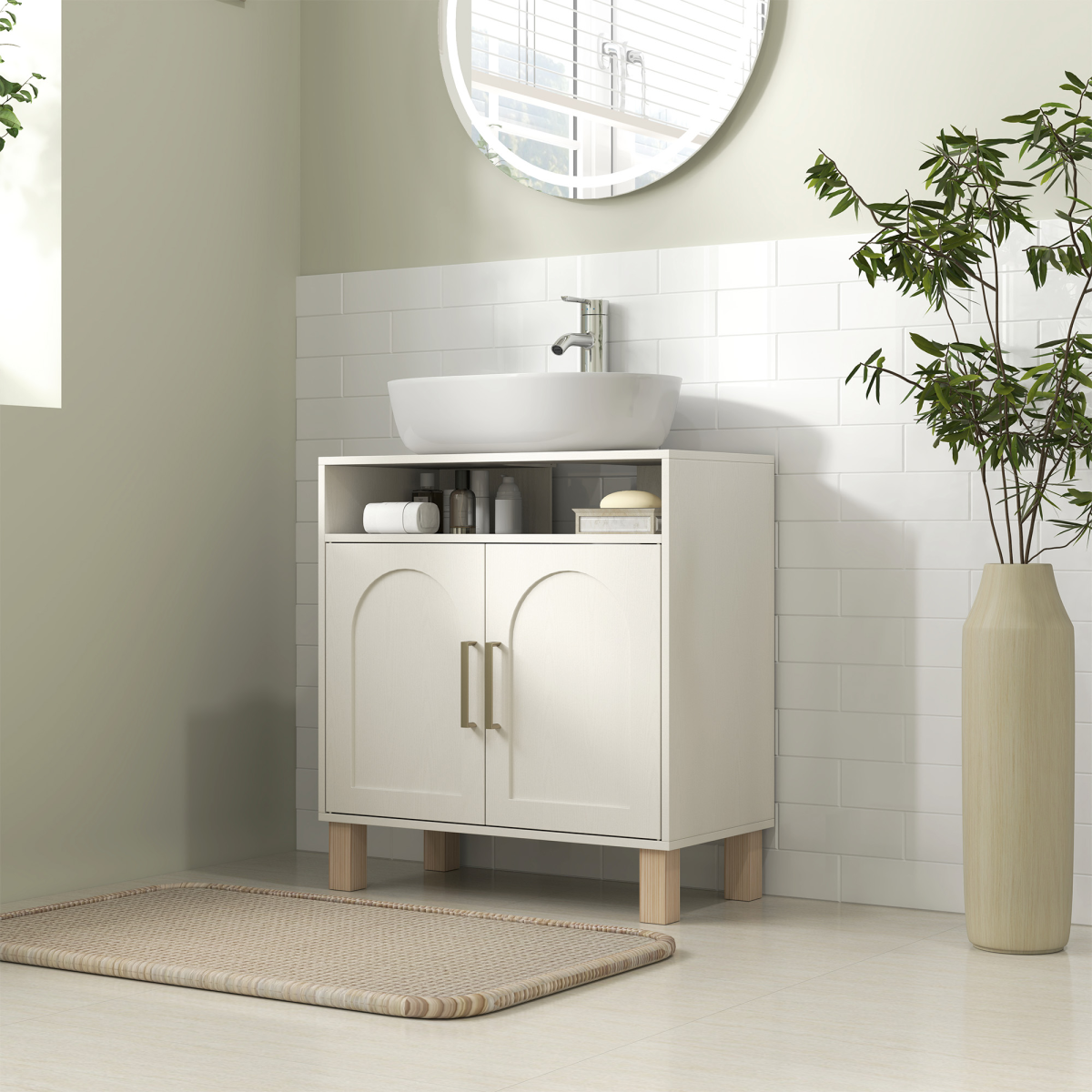 HOMCOM Under Sink Bathroom Cabinet, Cream White, for Wall-Mounted Basin