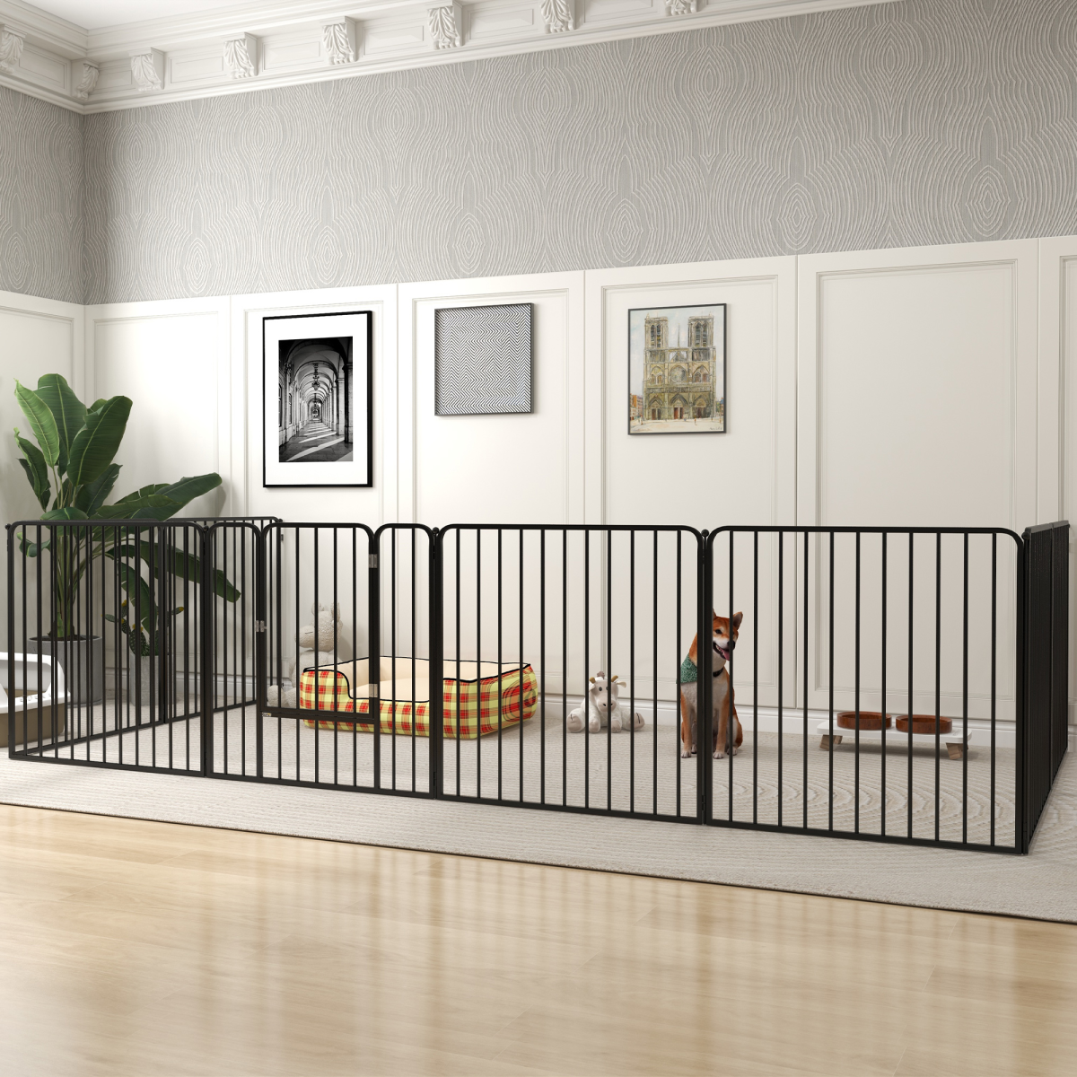 PawHut 80cm 8-Panel Steel Dog Playpen for Small and Medium Dogs, Black