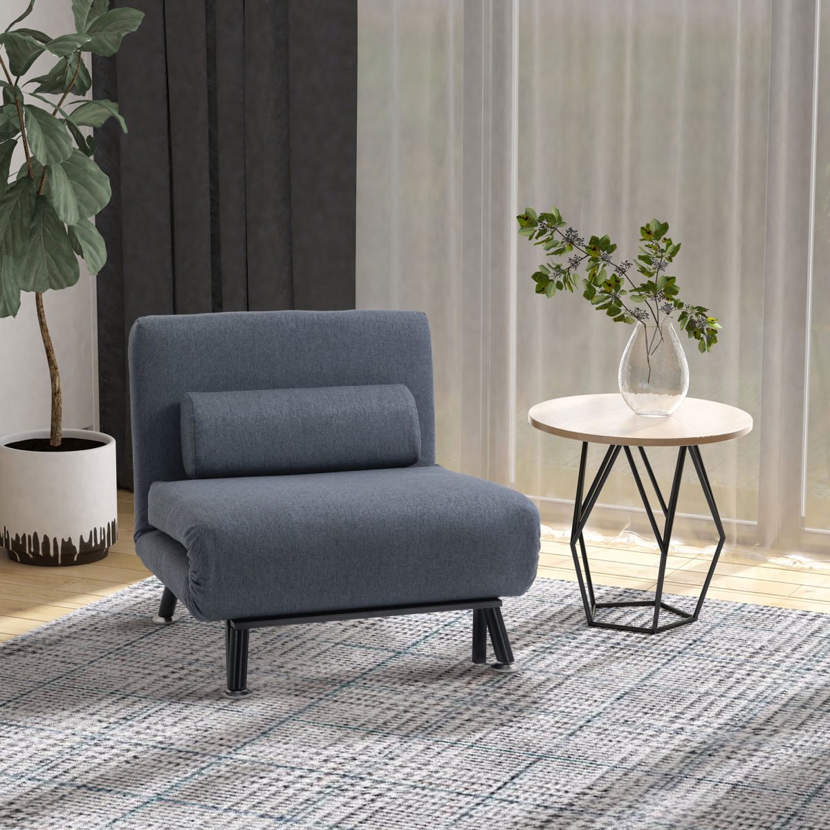 HOMCOM Black Faux Suede 5-Position Armless Futon Single Sofa Bed with Pillow