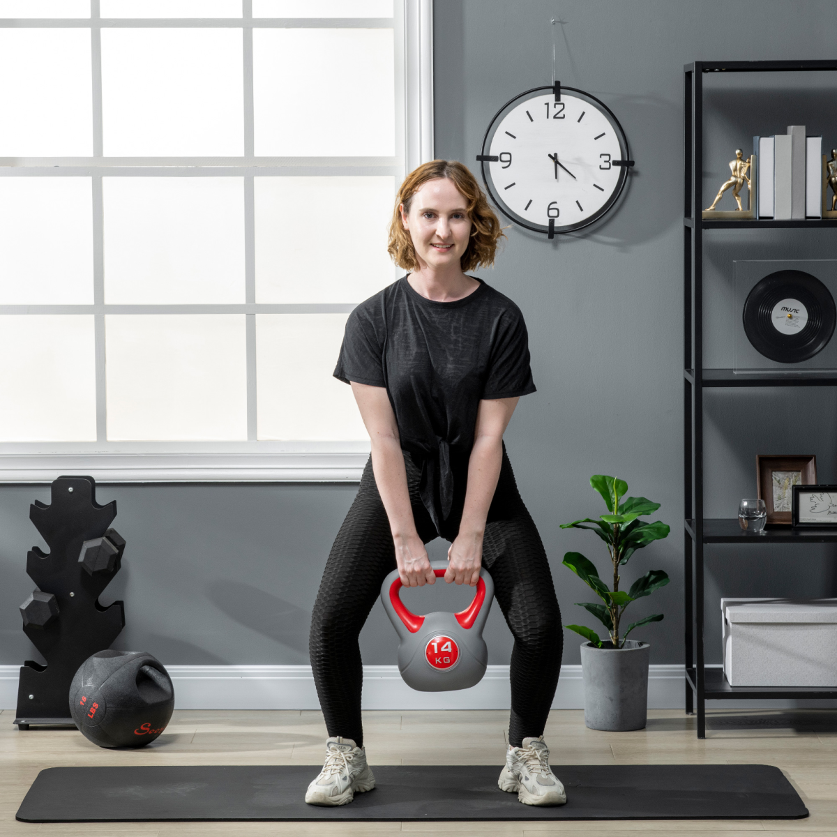SPORTNOW 14kg Kettlebell with Handle for Home Gym, Red/Grey