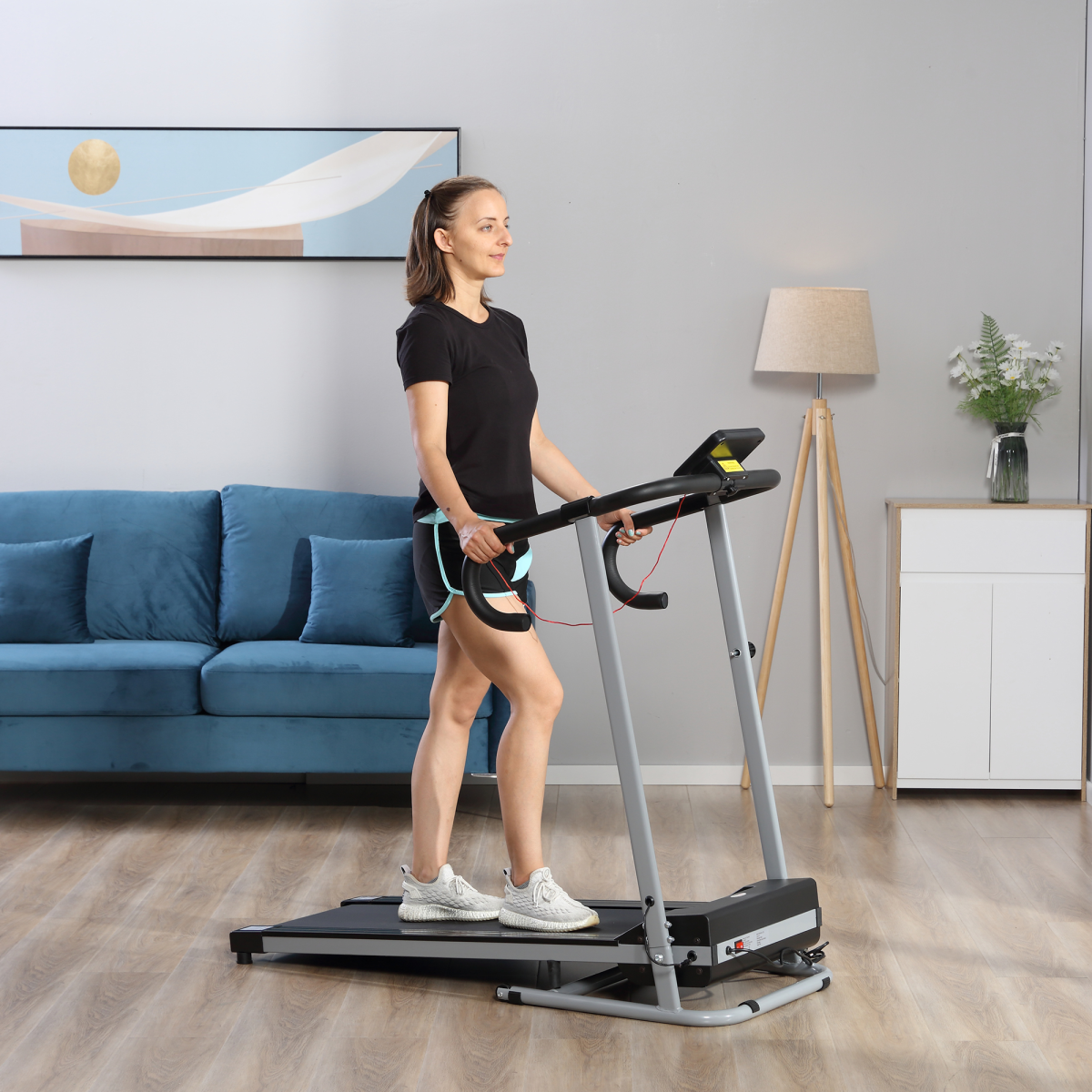 1.25HP Foldable Electric Treadmill with LCD, 10km/h, Safety Stop